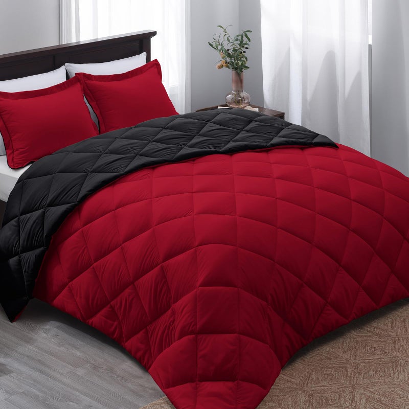Basic Beyond Twin Comforter Set - Red Twin Comforter Set, Reversible Twin Bed Comforter Set for All Seasons, Black/Red, 1 Comforter (66"x92") and 1 Pillow Sham (20"x26"+2") - Image 1